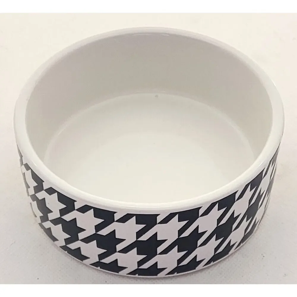 Paw & Tail Black White Houndstooth Ceramic Small Pet Food Water Bowl Dog Cat
